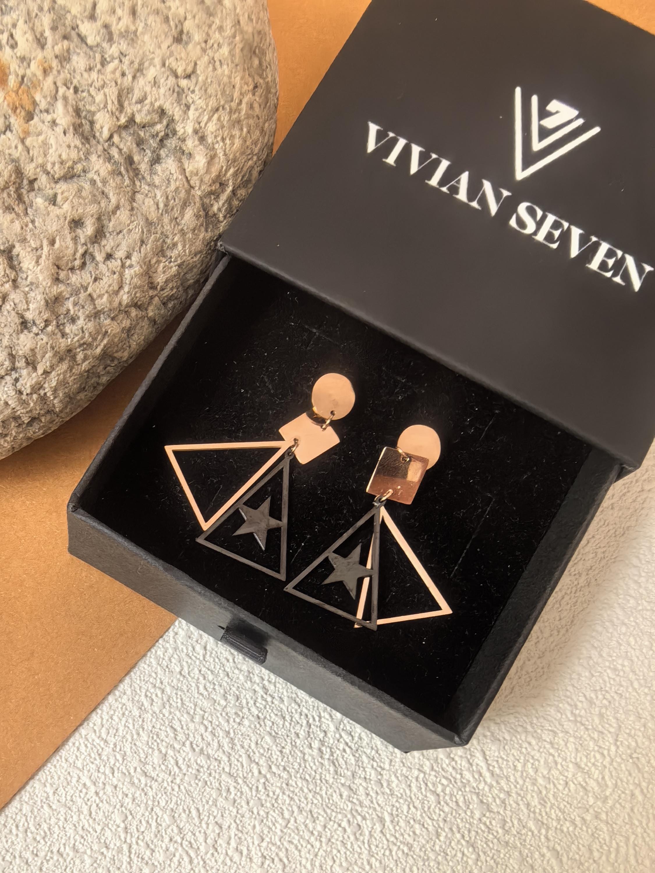 Chic Geometric Titanium steel Rose Gold Black Triangle Drop Earrings
