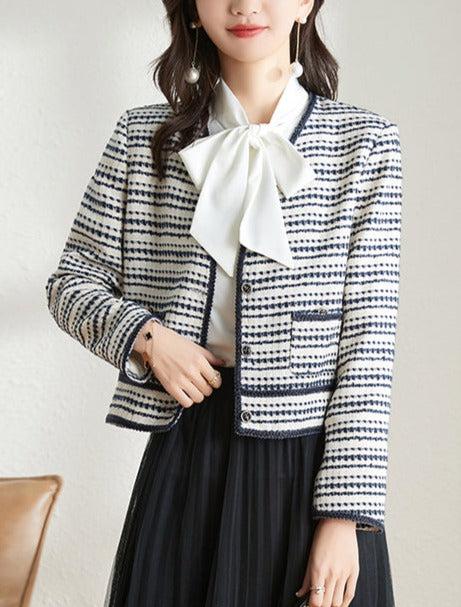 Women Tweed Blazer jacket,White Fitted Tweed Jacket,Black Tweed Blazer –  Vivian Seven