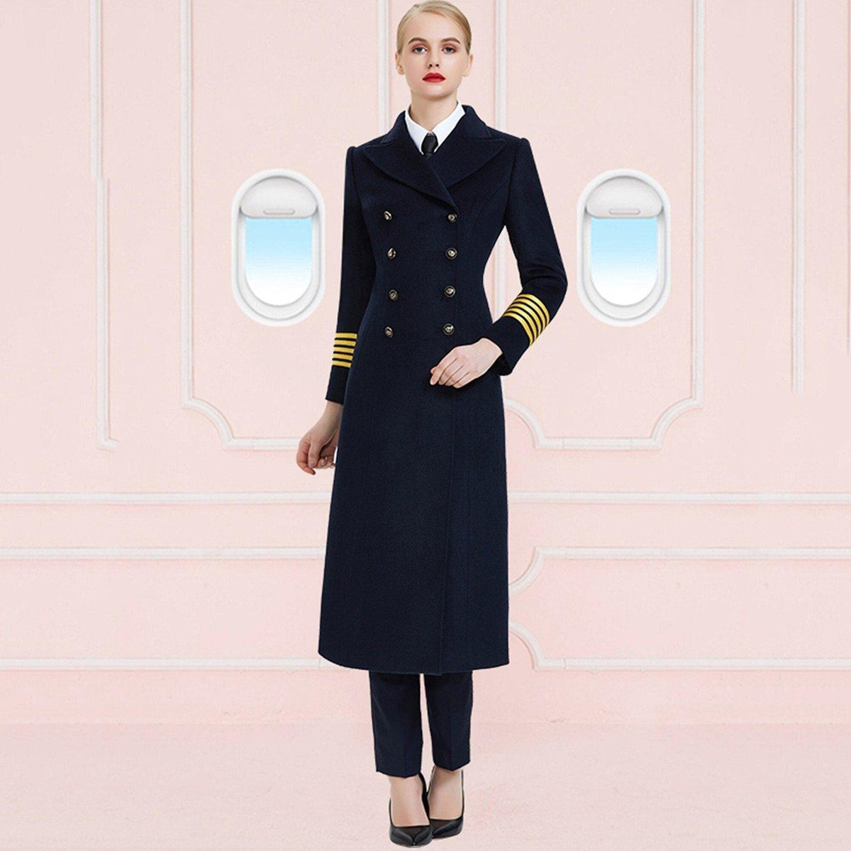 Women Wool Mid-Length Coat,Stewardess business wear,Plus Size Wool Overcoat,Black  Wool Coat,Navyblue Wool Trench Coat,Custom Wool Coat Women