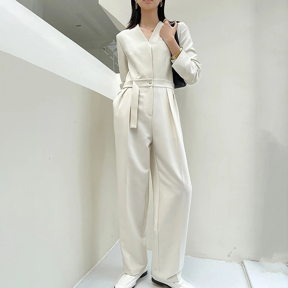 Long Sleeve Double-breasted Wide Leg Jumpsuit