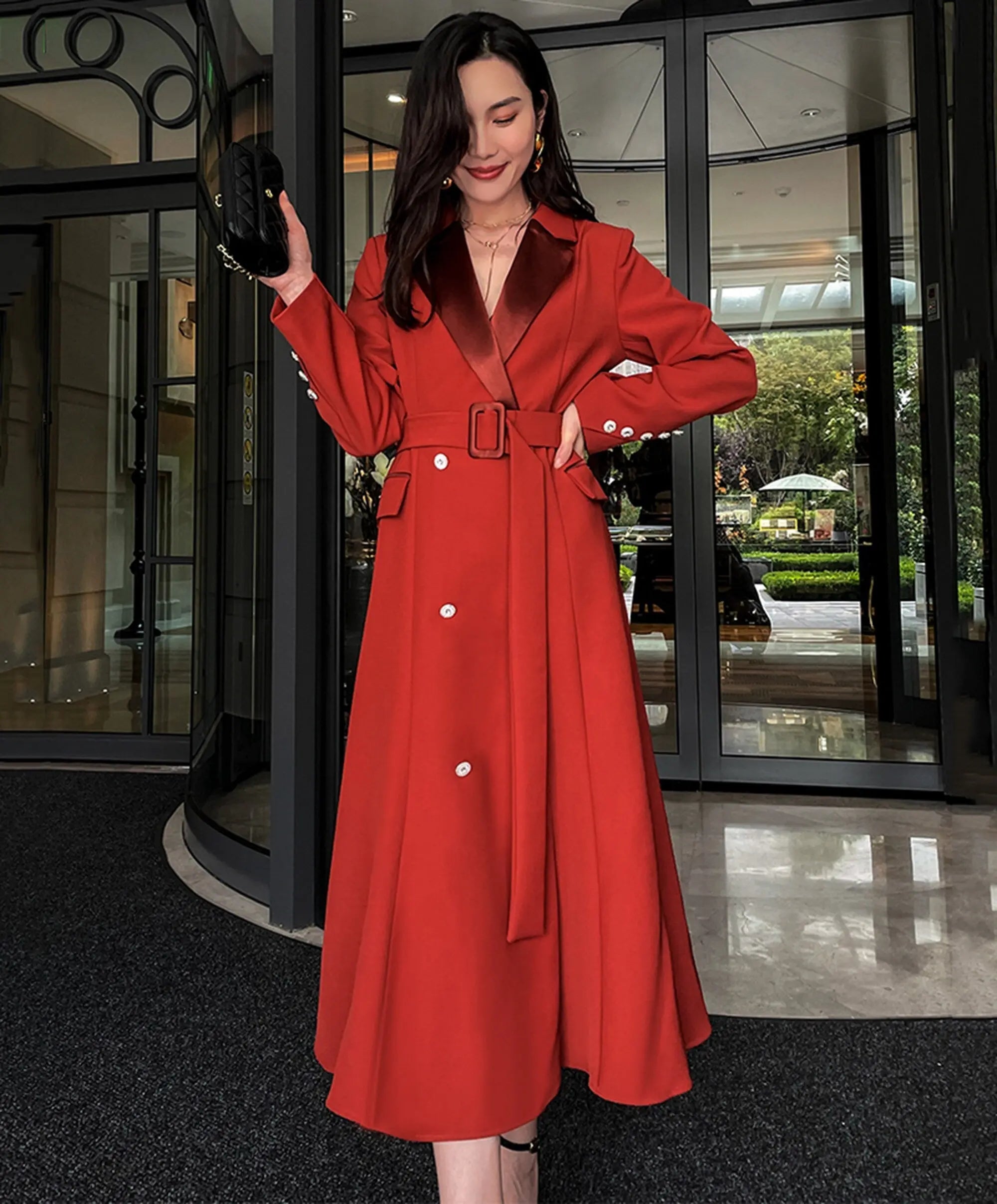 Lane Double Breasted Fit & Flare Trench Coat