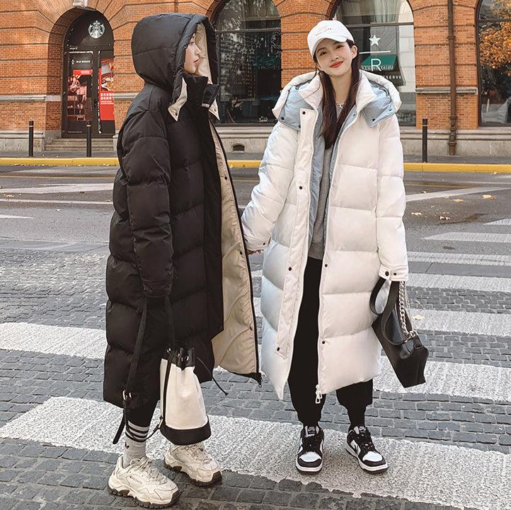 Women White Hooded Quilted Puffer Coat Black Oversize Winter