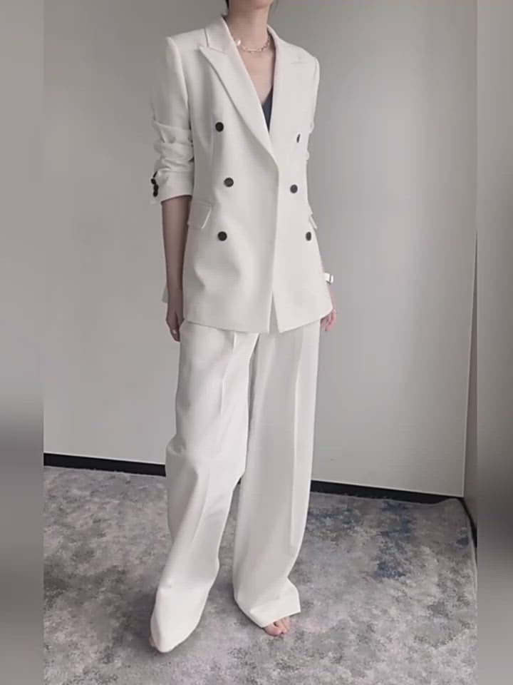 Carry Blue Pleasted Belted Blazer & Flare Pants Suit