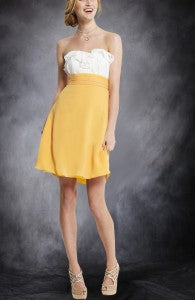 Chiffon White & Yellows A-Line Strapless Knee-Length Sweetheart Bridesmaid Dresses Style Code: 07484 $79 Chiffon White & Yellows A-Line Strapless Knee-Length Sweetheart Bridesmaid Dresses Style Code: 07484 $79