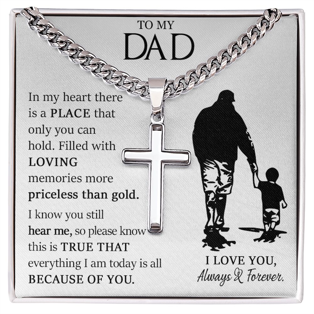 Dad's Treasure: Cuban Chain with Artisan Cross Necklace - A Timeless Gift of Love