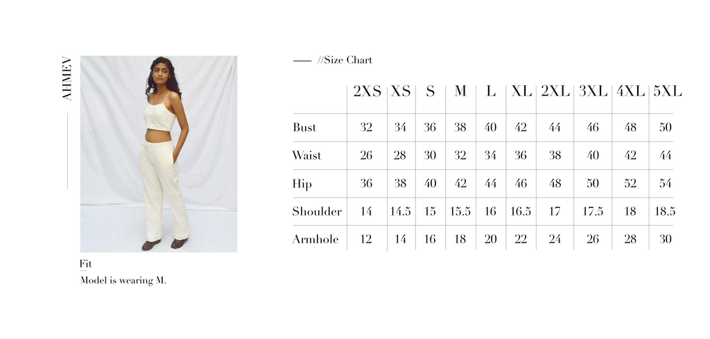 Ahmev Size Chart