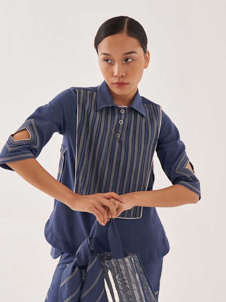 Aqua Shirt | Womens Linen Cutout Shirt | IKKIVI