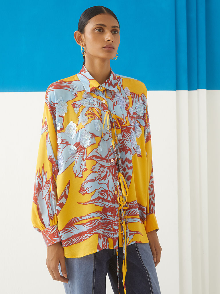 Aphrodite Casual Shirt | Womens Floral Printed Silk Shirt | IKKIVI