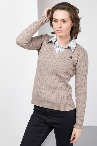 fluctueren Aardewerk zag Damen-Pullover mit Zopfmuster und V-Ausschnitt UK | Rydale