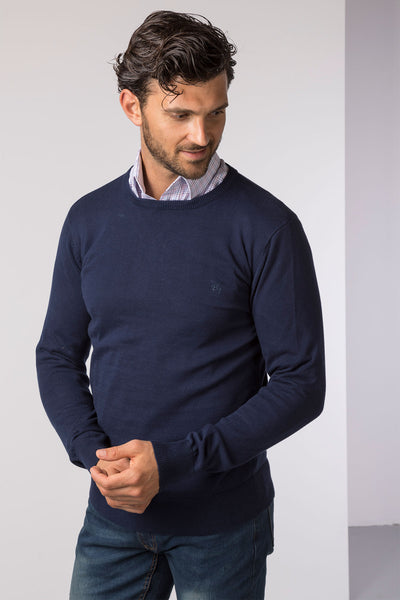 mens blue crew neck sweater