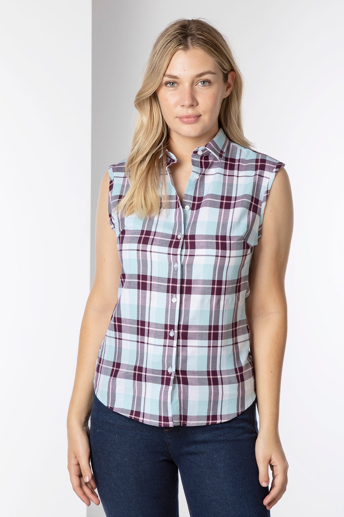 Ladies Checked Sleeveless Shirt UK | Sleeveless Check Shirt | Rydale