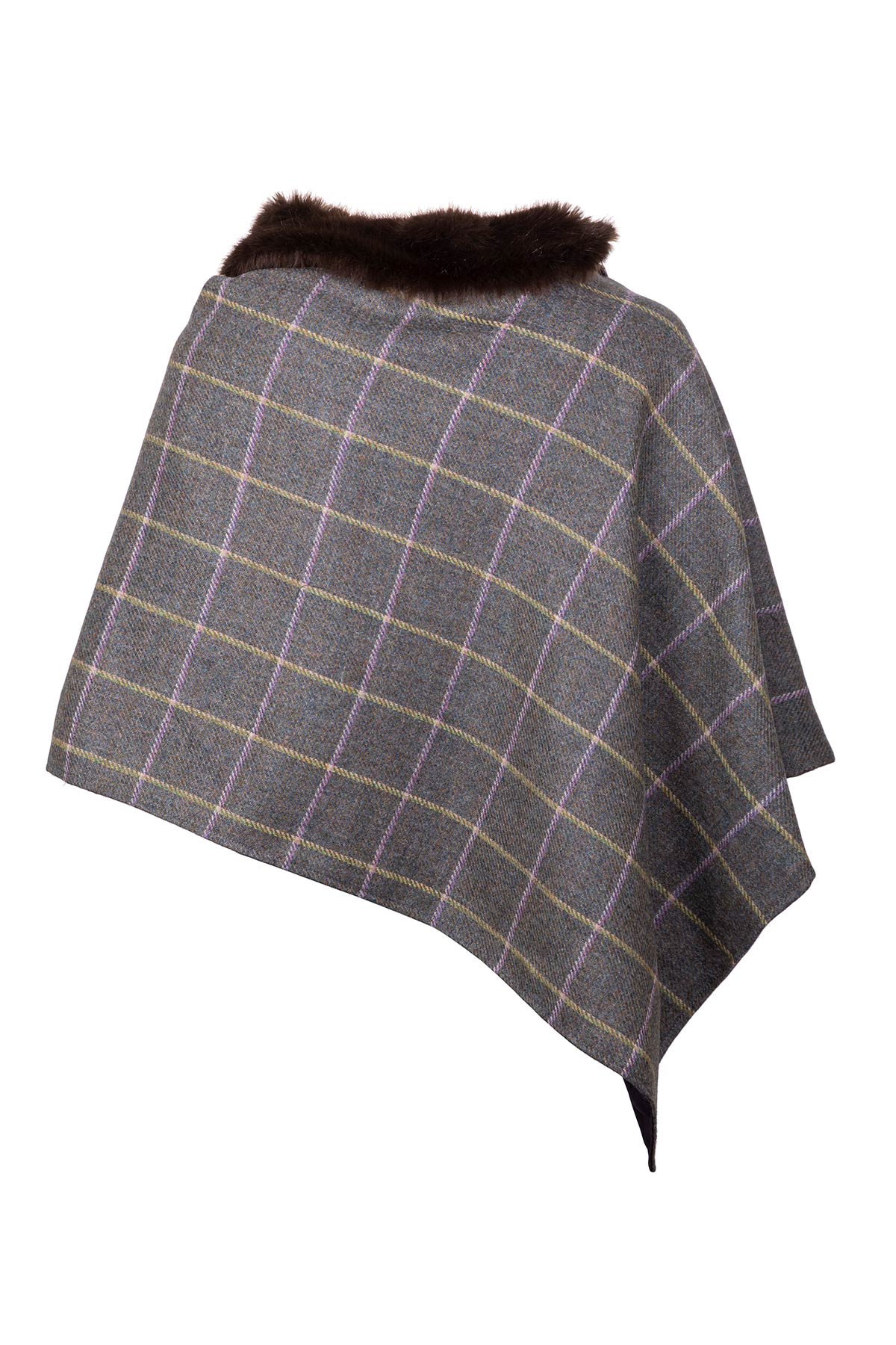Womens Wool Tweed Poncho With Faux Fur Collar UK | Rydale