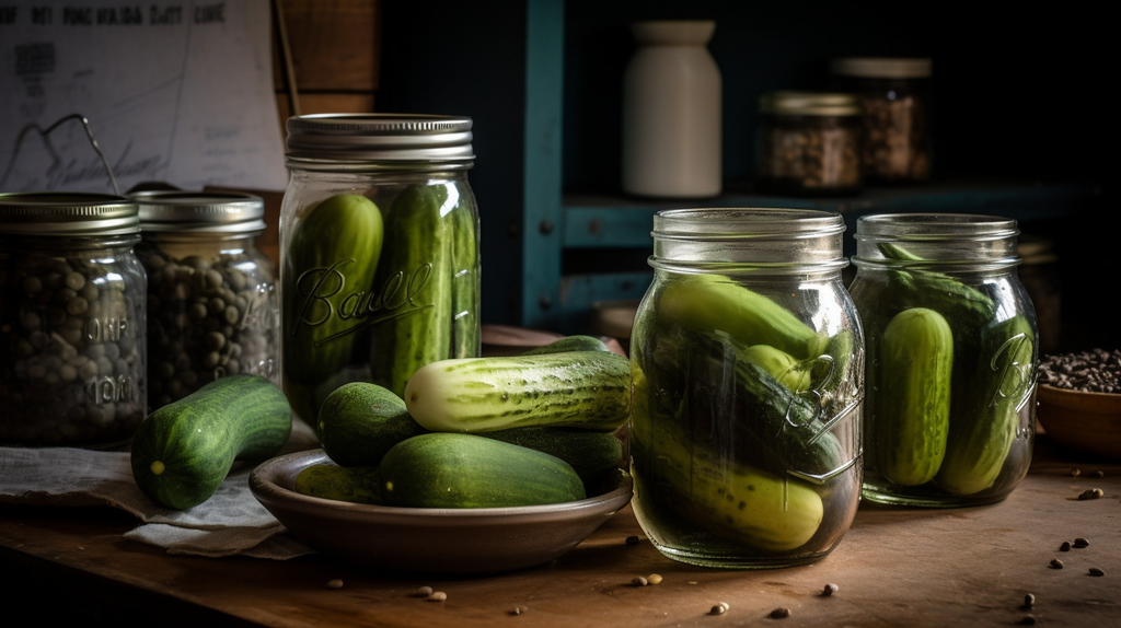 Jars of pickles on a table 