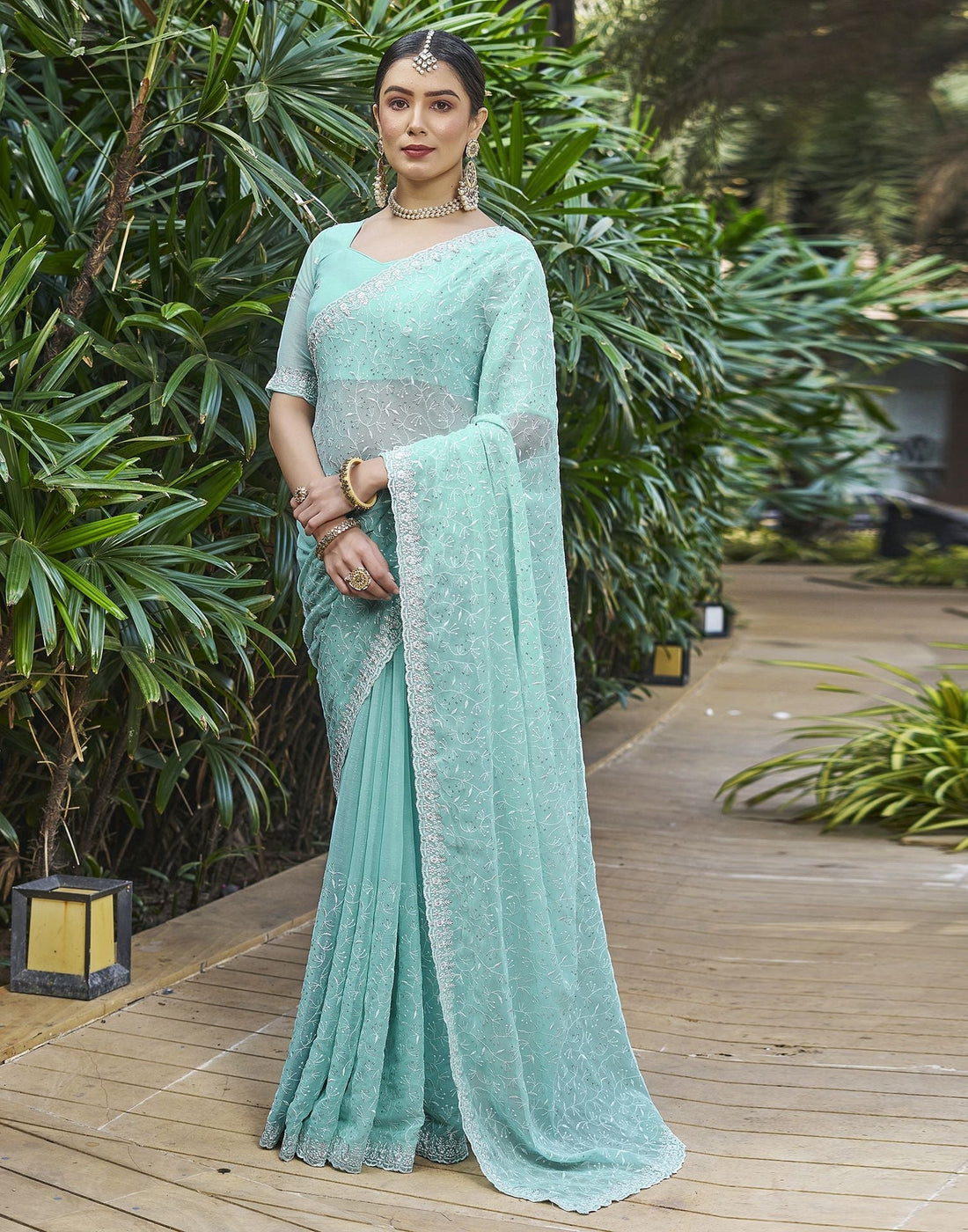 Blue Saree in Plain Chiffon - SR23297