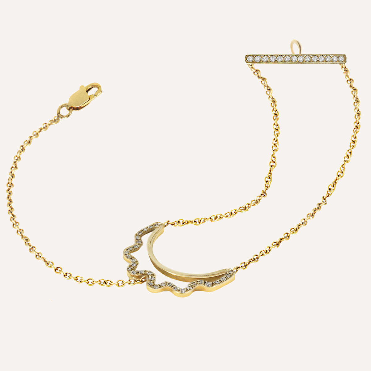 CUT-OUT CRESCENT 2&1 CHAIN BRACELET WITH DIAMONDS