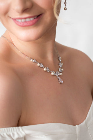 statement pearl cz bridal necklace