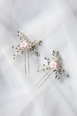 pink floral hair pins bridal