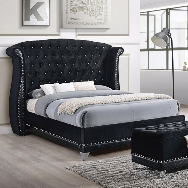 Modern Barzini 5pc Bedroom Set King Size Bed White Velvet Coaster  300843KE-S5