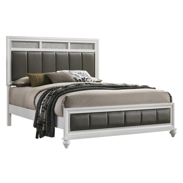 Modern Barzini 5pc Bedroom Set King Size Bed White Velvet Coaster  300843KE-S5