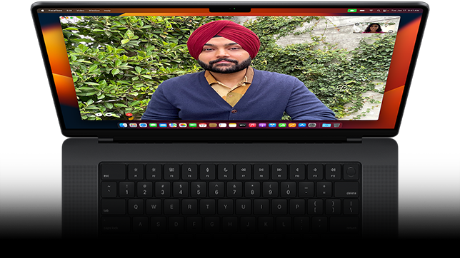 Showcasing FaceTime video call on the MacBook Pro.