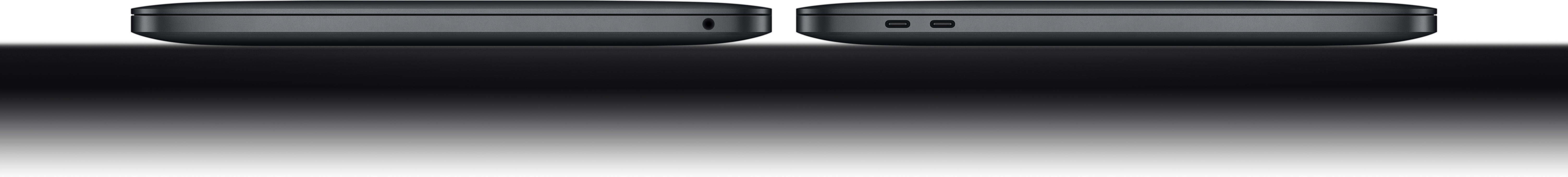 Side view of the MacBook Pro, showing the SDXC card slot, three Thunderbolt 4 ports, HDMI port, MagSafe 3 charging port, and  headphone jack.