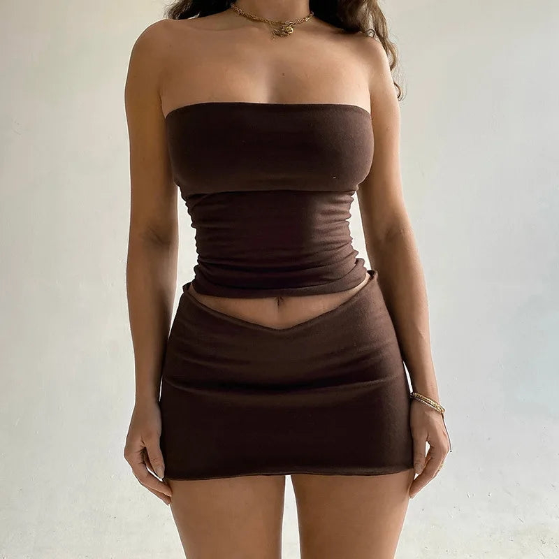 Summer streetwear matching set: solid sleeveless crop top and skirt - Image 7