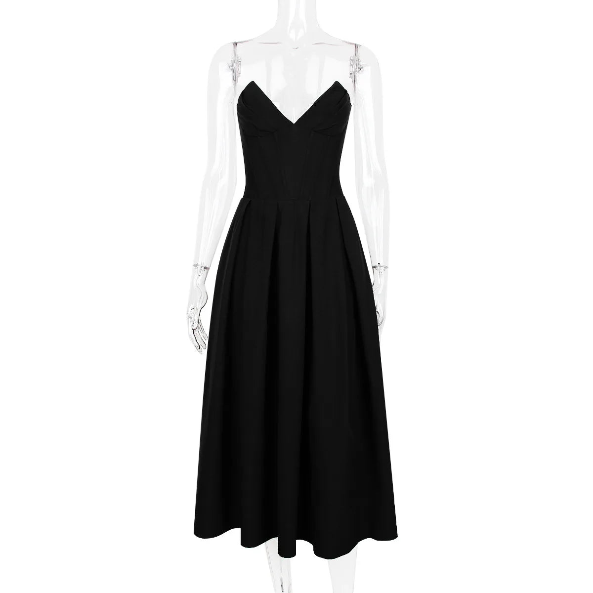 Strapless Midi Dress: Women's Sexy Solid Color Corset Dress - Image 7
