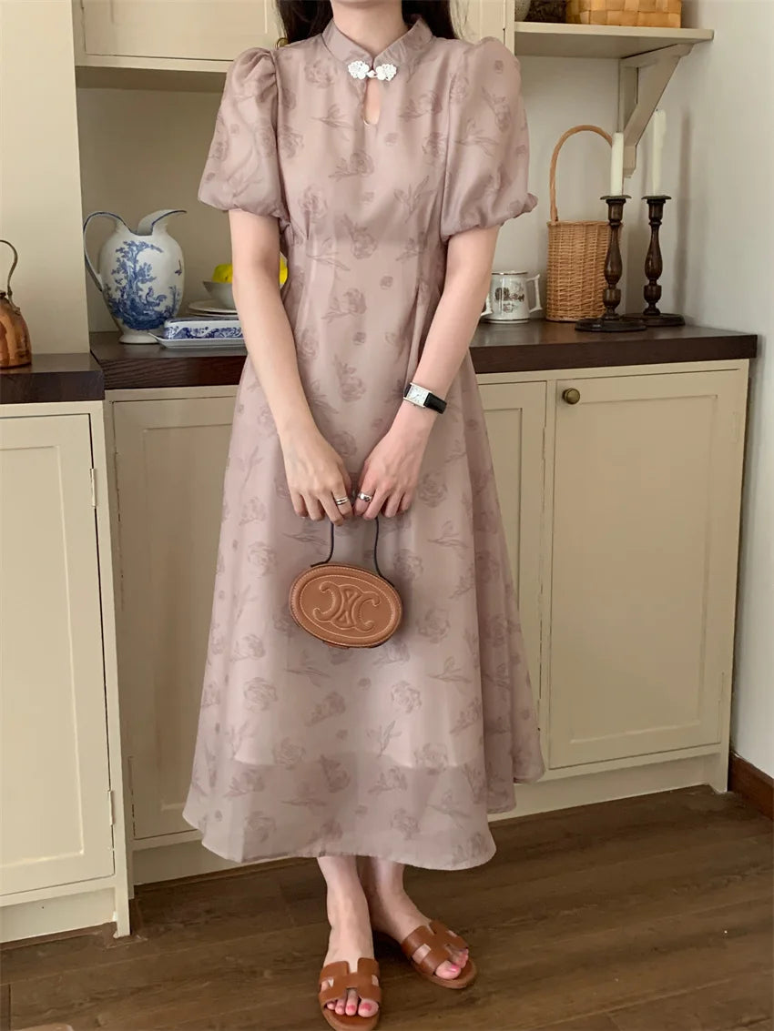 Rose Print A-Line Dress: Elegant, Slim, Vintage Style - Image 2