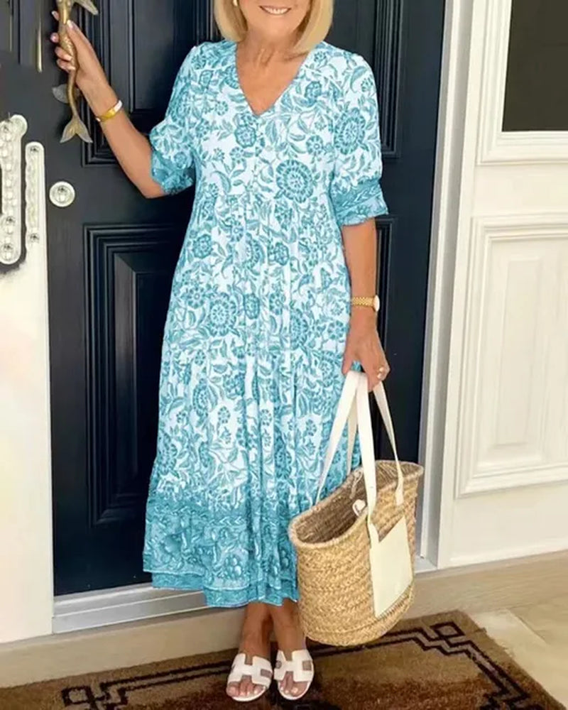 Floral Tie-Dye Print Long Dress for Stylish Commuters - Image 7
