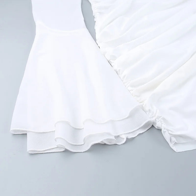 V-Neck Bell Sleeve Dress with Smocked Waist - Sexy Style - Image 6