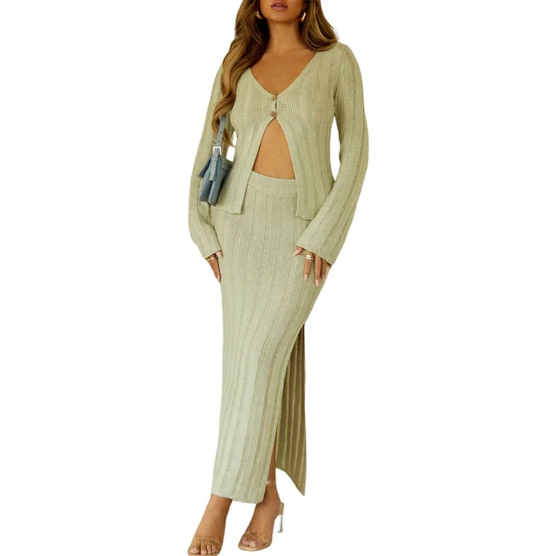 Women's Hollow Out Top and Maxi Skirt Set