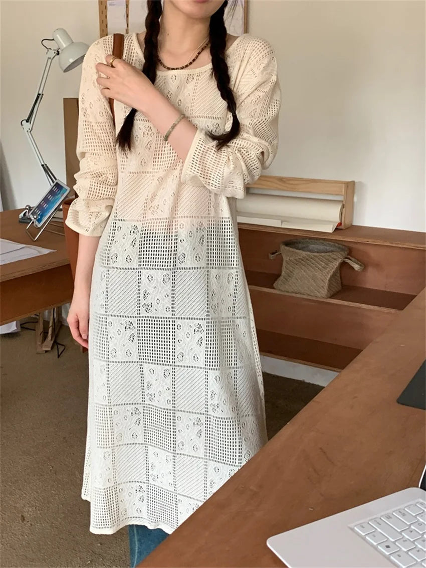 Elegant Lace Hollow Out Long Dress for Women - Image 5