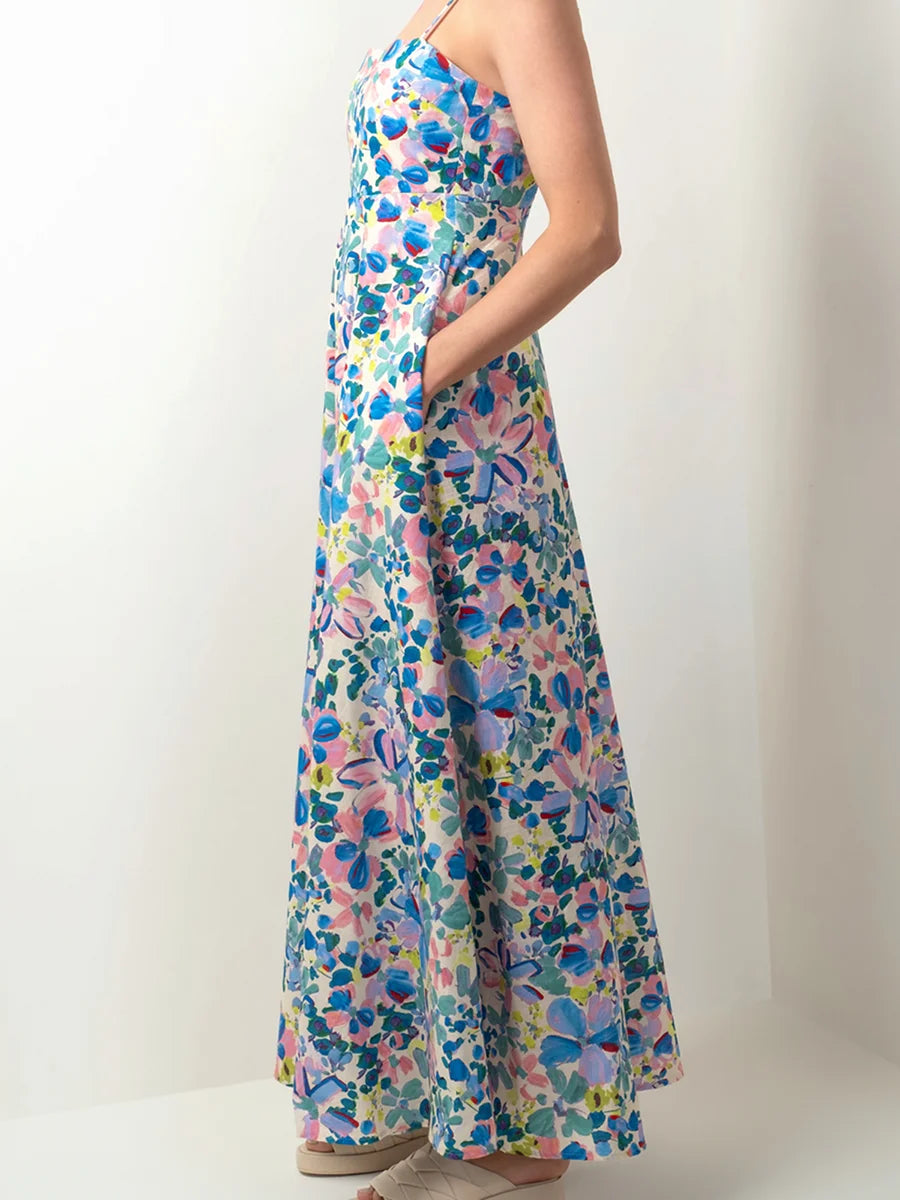 Floral Print Low Cut Open Back Cami Dress for Women - Image 5
