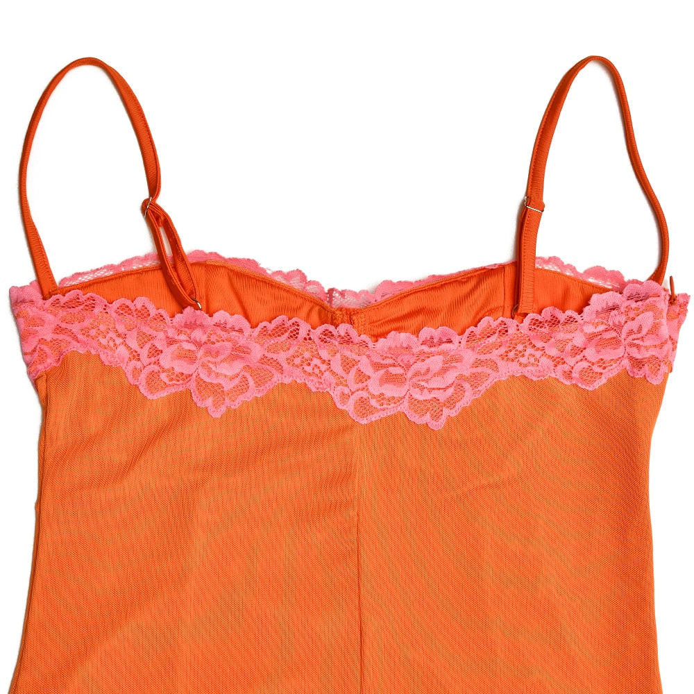 Orange Mesh Lace Patchwork Cami Maxi Dress - Image 7