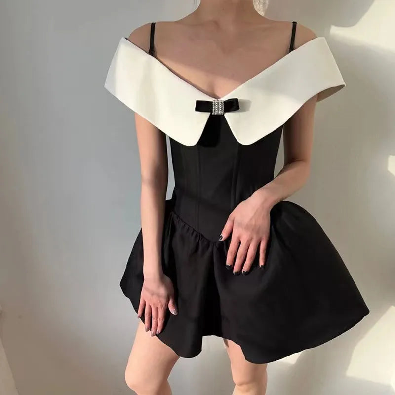 Black Off-Shoulder Contrast Collar Mini Dress - Image 5
