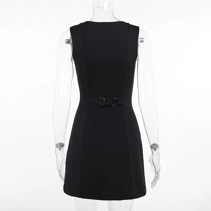 Solid Buttoned Sleeveless Mini Dress - Image 14