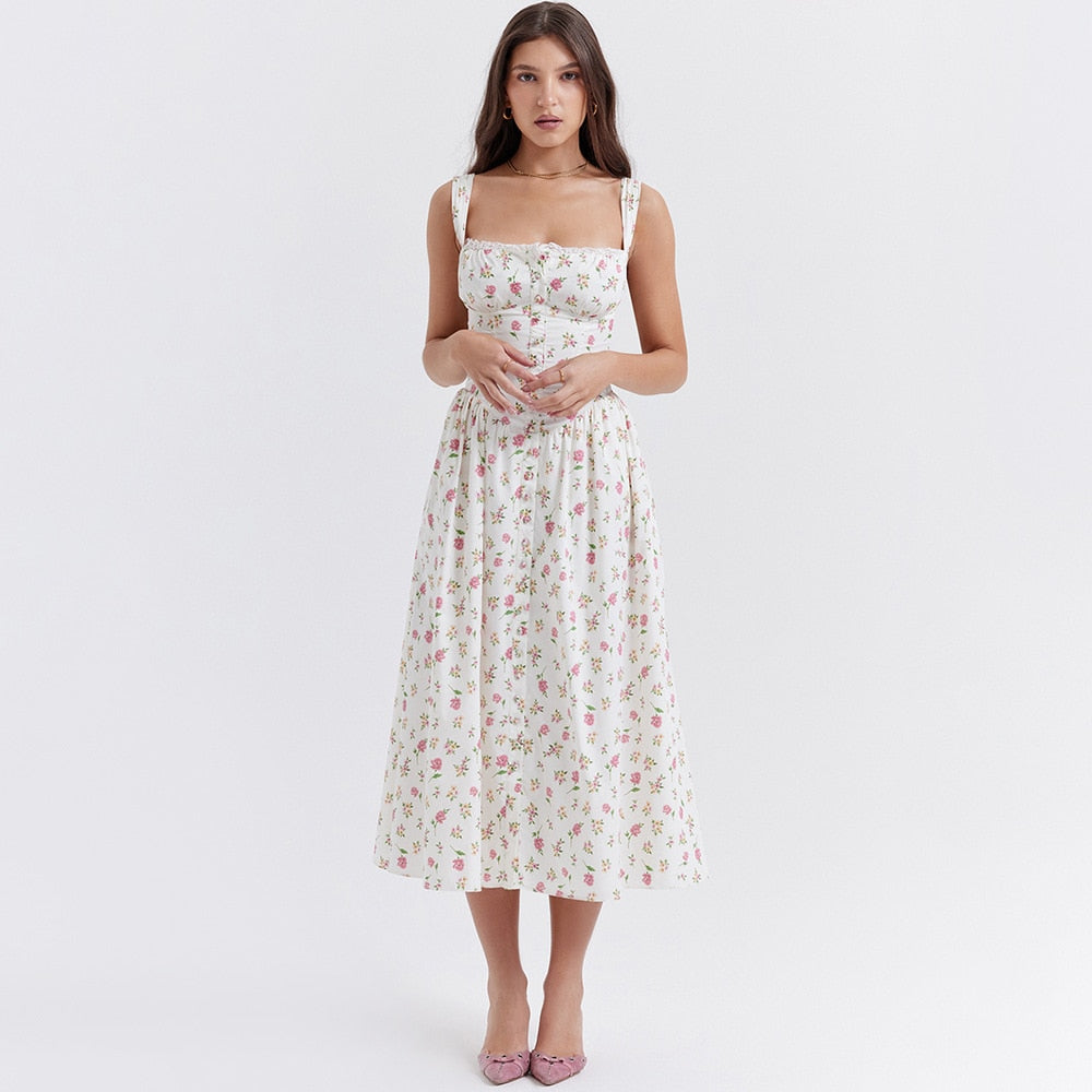 Buttoned Frill Strap Midi Dress - Image 4