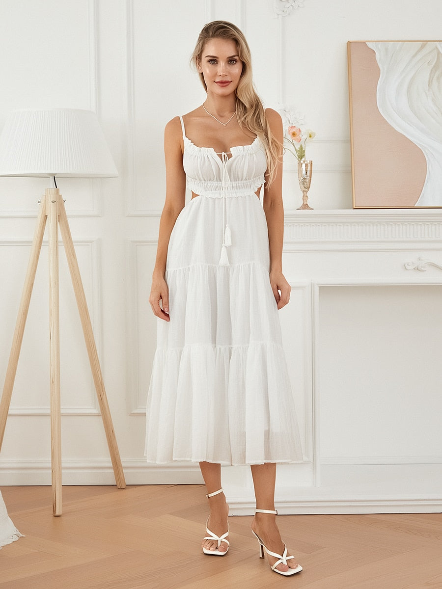 Ruched Tie-Up Strappy Maxi Dress - Image 55