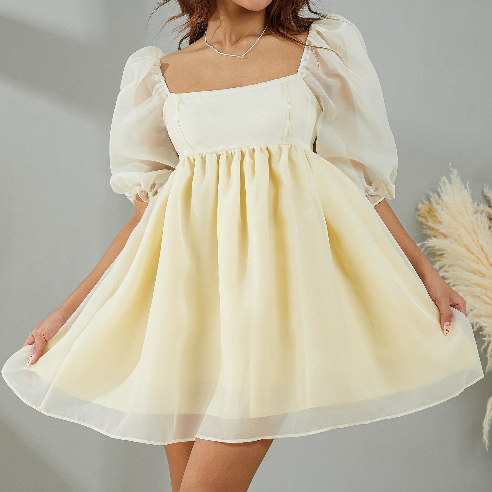 Puff Sleeve Tulle Mini Dress - Image 3