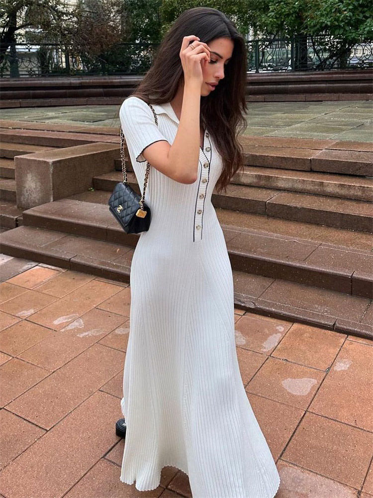 Knit Short Sleeve Collar Maxi Dress - Image 27