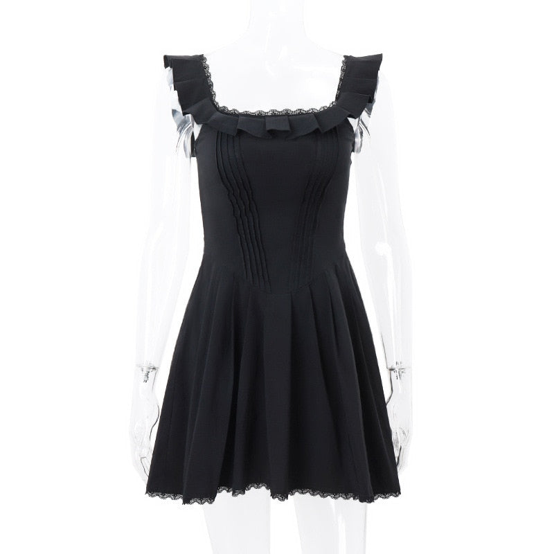 Black Corset Square Neck Frill Strap Mini Dress - Image 7