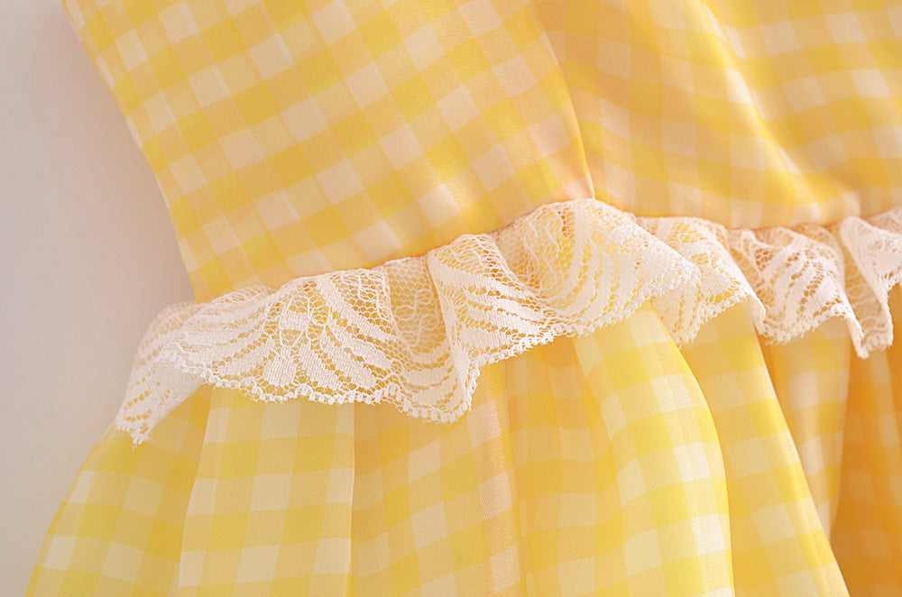 Yellow Plaid Puff Babydoll Mini Dress - Image 8