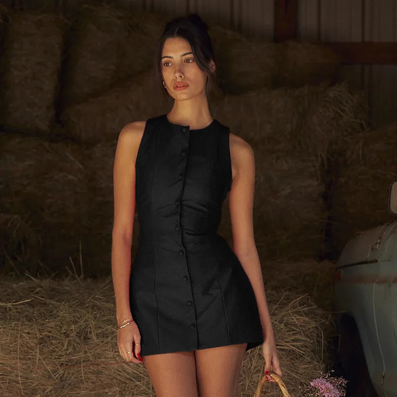Solid Buttoned Sleeveless Mini Dress - Image 12