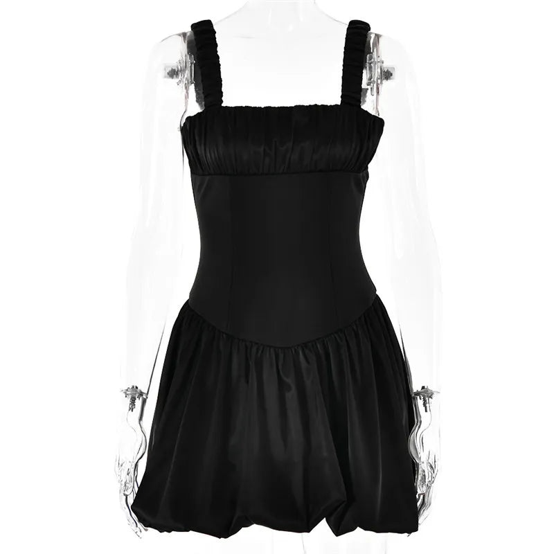 Satin Patchwork Puff Strappy Mini Dress - Image 4