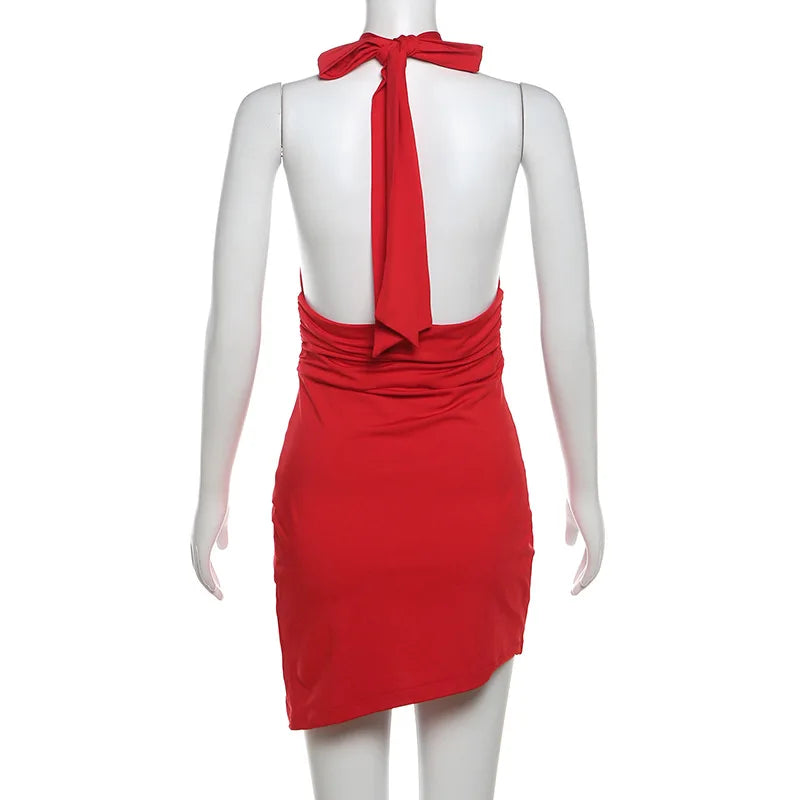 Deep V-Neck Bandage Backless Mini Dress - Image 18
