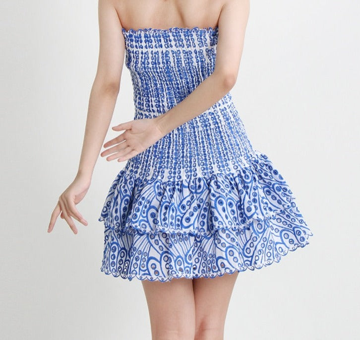Printed Ruched Tube Mini Dress - Image 12