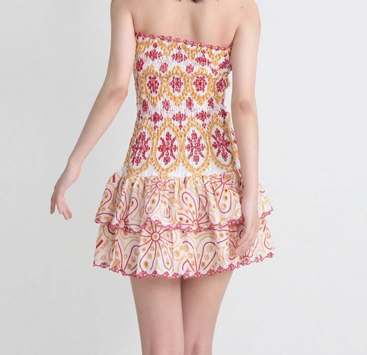 Embroidered Design Tube Ruched Mini Dress - Image 11