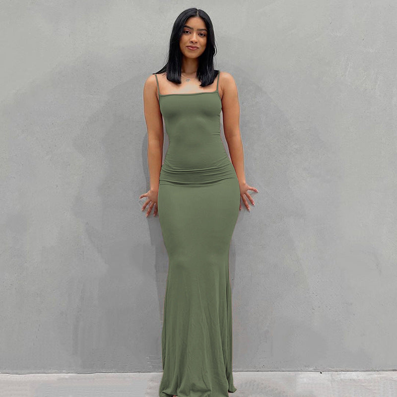 Strap Bodycon Solid Maxi Dress - Image 39