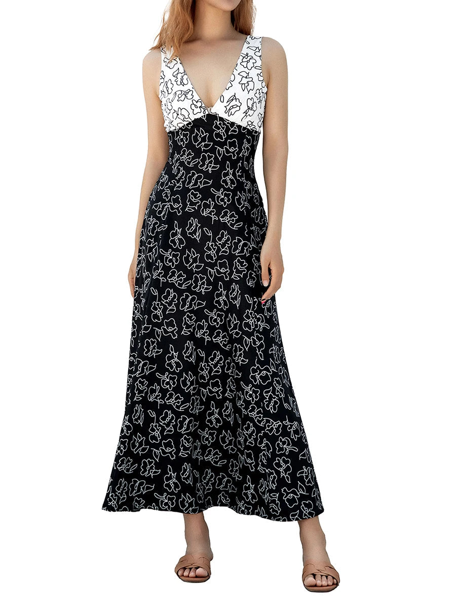 Sleeveless V Neck Backless Floral Print Cocktail Party Dress - Image 4