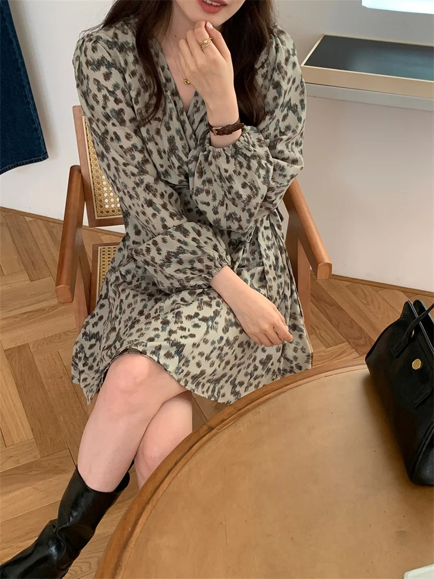 Floral Chic Slim Mini Dress Office Lady Casual Autumn - Image 4